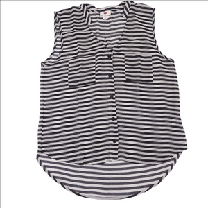 One Clothing Black & Cream Stripped Sleeveless Sheer Shirt Size Medium